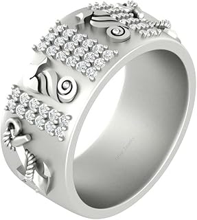0.40TCW Diamond Nautical Anchor and Seahorse Wedding Band For Men Solid 925 Sterling Silver