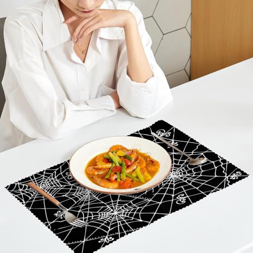 Set de table Halloween toile d'araignée noire blanche 30x45cm lavable