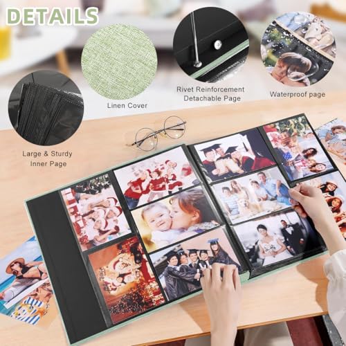 Image of HASTHIP Photo Album Cloth Hardcover, Album for Photos Collection with 600 Clear Photo Pockets, Family Scrap Books for Baby Milestone, Wedding and Travel, 33.5x34x5cm