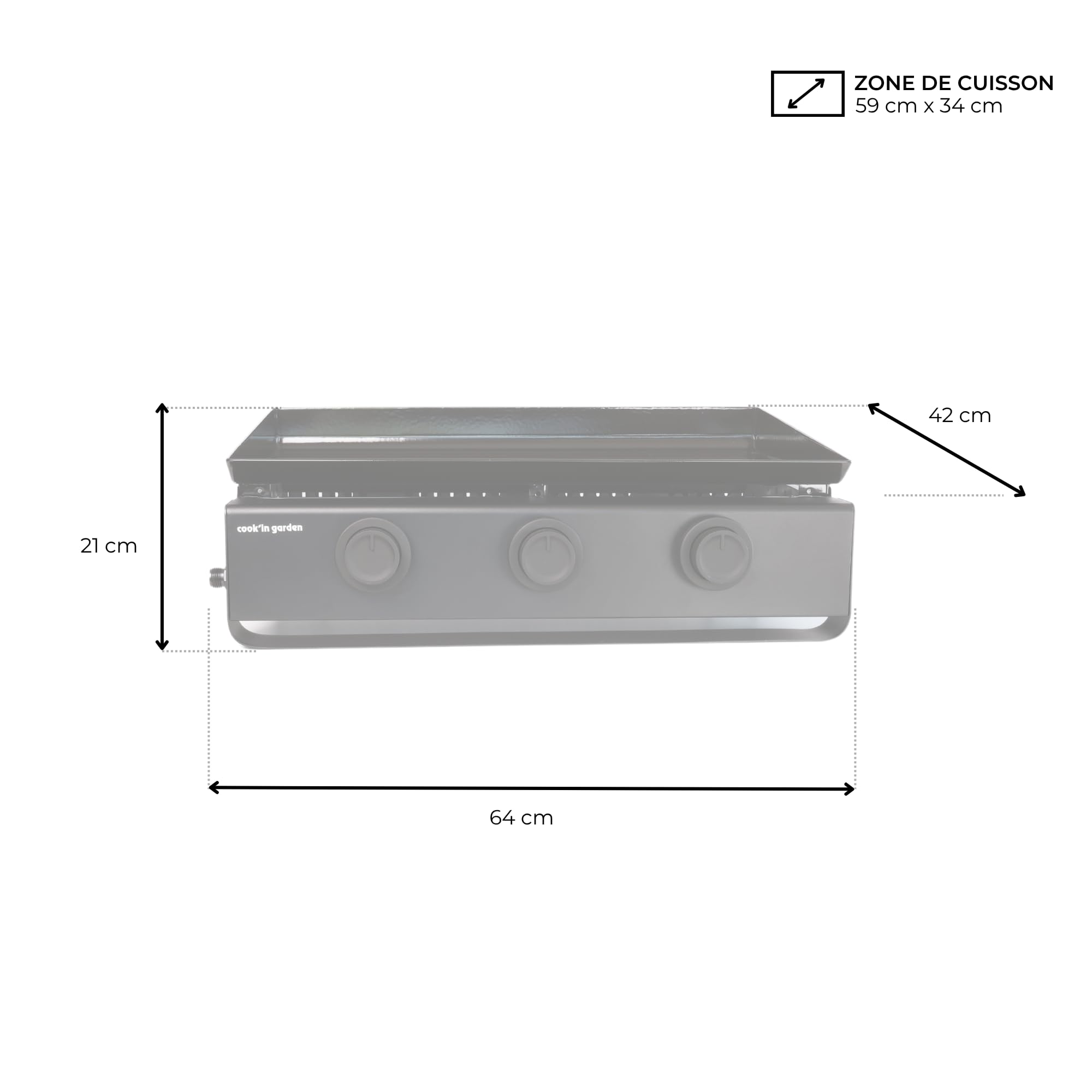 Cook'in Garden - Plancha Gaz Tempo, 3 Brûleurs 6 kW, Plaque en Acier Émaillé, Bac Récupérateur de Graisse Amovible, Idéal 10 Personnes, Idéal Terrasse et Jardin