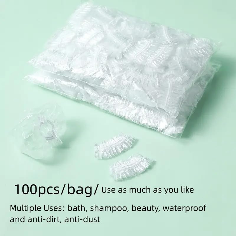 Image of DENMILE 200 PCS Clear Waterproof Ear Protectors Disposable Ear Covers for Bathing Hair Dye Shower & Hair Care Ear Cover for Bathing Salon Accessories Ear Caps for Shower Ear Cover Ear Cap
