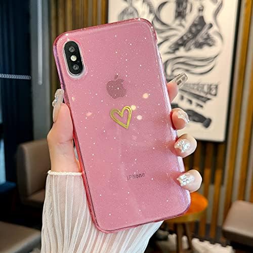 ZTOFERA TPU Case for iPhone X/iPhone XS, Glossy Soft TPU Case with Simple Heart Pattern, Slim Light-wight Protective Bumper Cover for iPhone X/XS - Pink