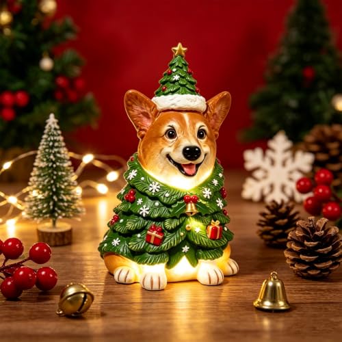 7.9 In Christmas Resin Corgi Figurine Led Lights, Table Lamp, Corgi Statue - image 6