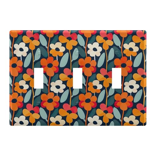Light Switch Cover Red Flowers Floral Wall Plates for Electrical Outlets 3 Gang 202b5335