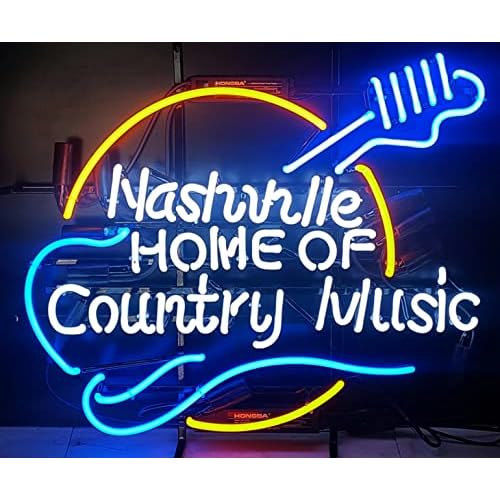 Neon Signs Beer Bar Nashville Home Of Country Music Glass Neon Signs for Office Hotel Cafe Party Man Cave Neon Light Art Wall Lights 24 X 20 Inches