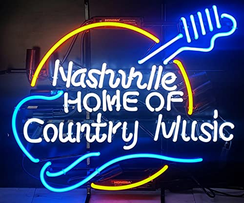 Neon Signs Beer Bar Nashville Home Of Country Music Glass Neon Signs for Office Hotel Cafe Party Man Cave Neon Light Art Wall Lights 24 X 20 Inches