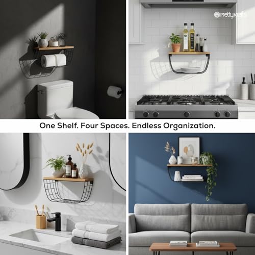Image of PrettyKrafts Storage Basket for Clothes | Shelf Organizer | Basket for Kitchen Storage | Wardrobe Organizer | Wall Mounted Storage Rack for Living Room, Bedroom, Kitchen (25 x 13 x 15 cm)