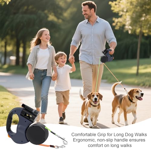 3m Rollleine für 2 Hunde, Doppelleine Hundeleine mit LED-Licht, 360° Drehbar, Reflektierendes Nylon, Verstellbar, für Kleine & Große Hunde, Blau