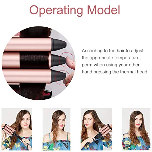 3 Barrel Hair Waver Curler Mermaid Hair Curling Wand Tongs 25MM Beach Waves Ceramic Tourmaline Crimpers Fast Heating Deep Curly Iron with Temperature Control for Girls Women Hair Styling Tools (Rose)