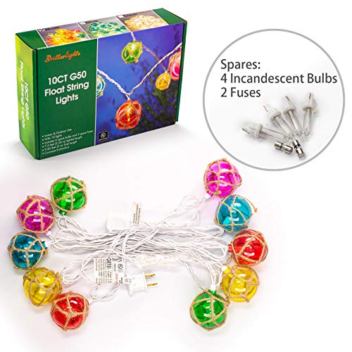 Brillarlights Nautical Fishing Float String Lights, Beach Themed Buoy Lights Set of 10 Multicolor String Lights for Indoor Home Decor and Outdoor Patio Decorations