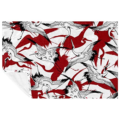 Couverture jeté de lit haut de gamme grues japonaises rouge et blanc chic - 2