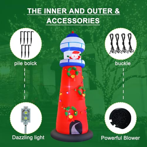 Aignc Christmas Inflatable Lighthouse Decorations, 10Ft Giant Blow Up Beacon With Santa Claus Built In Colorful Led Bulbs Inflate Lighting House For Xmas Party Winter Holiday Yard Lawn Outdoor Oranments thumb #3