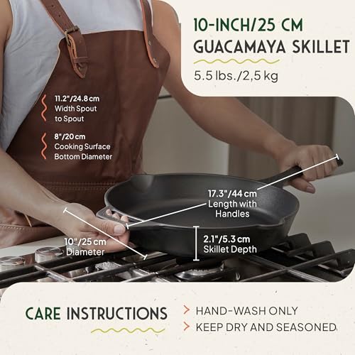 Image of Victoria Cookware 10-Inch Amazonia Cast Iron Skillet, Decorative Preseasoned Frying Pan with Cast Design, Made in Colombia, Macaw