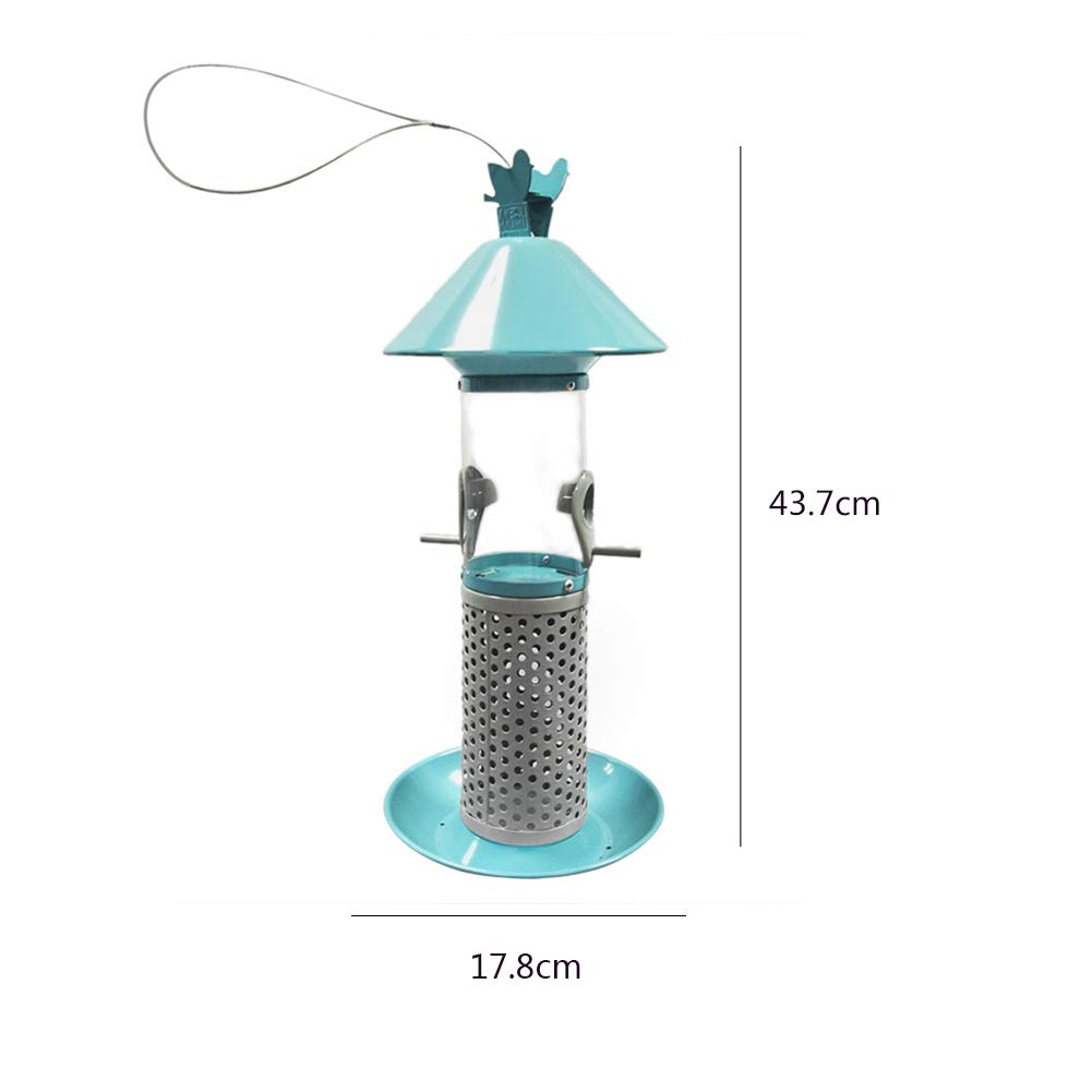 Comedero para pájaros colgante clásico con 4 puertos de alimentación de plástico duro con suspensión de acero, resistente a la intemperie y al agua, ideal para atraer pájaros al aire libre y jardín