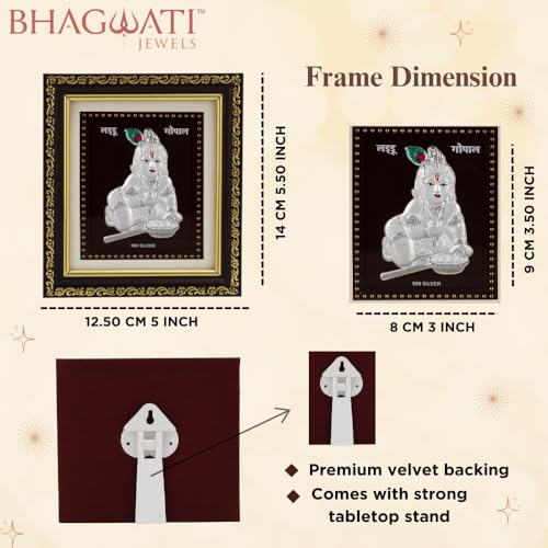 Image of 999 Pure Silver Laddu Gopal Frame for Home & Office | Premium Silver | Pooja Room & Wall Decor | Housewarming, Wedding & Festival Gifts | Certificate Included| Tabletop Size 5.5x5 inch