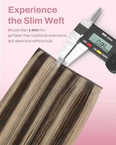 Image of Moresoo Clip in Hair Extensions Human Hair, 20inch Seamless Genius Weft | Hair extensions clip ins, medium brown to warm caramel, 130g 7pcs, for event styling, warm caramel glow, salon look