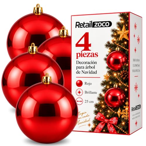Bolas de Navidad, Adornos Arbol Navidad, 4 Piezas, Rojo