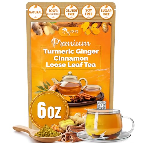 Image of TOG999, Premium 6oz Ginger Turmeric Cinnamon Loose Leaf Herbal Tea - Premium Quality Spiced Herbal Blend - Caffeine-Free, Non-GMO, Natural Dried Roots and Bark. Vegan-Friendly.