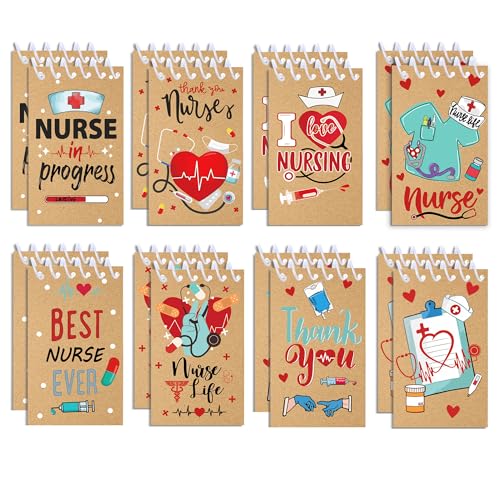 JOINFANXIN 24pcs Nurse Day Mini Spiral Notebook Nurse Mini Memo Notepads Small Pocket Notebook DIY Crafts for Nurse Weekly Appreciation Hospital School Gifts Supplies (kraft color)
