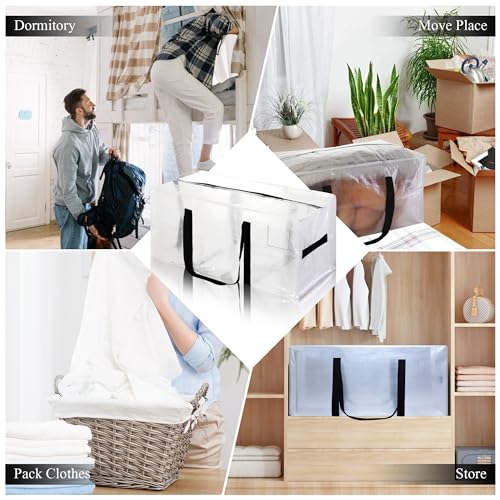 6 Pack Heavy Duty Extra Large Moving Bags with Black Handles, Waterproof Foldable Storage Totes, Clothing Storage Bags, Packing Moving Boxes for College Supplies & Seasonal Storage, Clear - image 4
