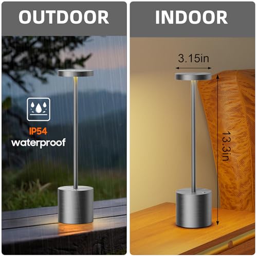 SAKRINGT Cordless Table Lamps Rechargeable,6000mAh Portable Battery Operated LED Table Light for Restaurant Outdoor 2 Pack Grey