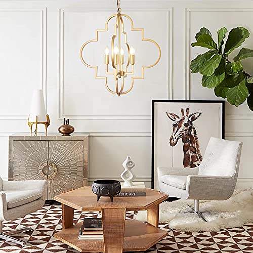 Wellmet Orb Chandelier Lighting Gold 4-Light, Candle Style Geometric Dining Room Light Fixtures Hanging Foyer, Entryway, Hallway, Dining Room And Living Room, 22.4 Inches Dia #TOP6