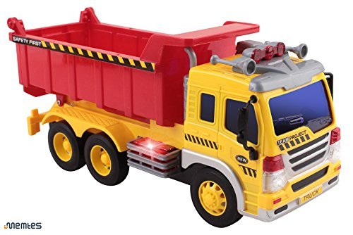 Memtes Friction Powered Dump Truck Toy with Lights and Sound for Kids