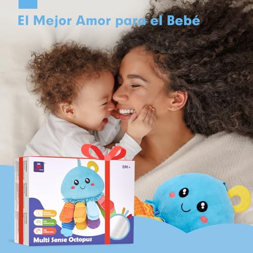 hahaland Juguetes Bebes 0-3 Meses - Pulpo de Peluche Suave con Sonajero, Mordedor, Espejo, Sonidos - Tummy Time Montessori para Bebe 0 a 6 12 Meses - imagen 9