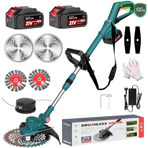 Hengriacly Akku Rasentrimmer für Makita Akkus Rasentrimmer mit Akku 21V Rasentrimmer mit Unkrautbürste Freischneider Akku - Inkl. 2 X 4.0Ah Batterie & Ladegerät 750W Bürstenloser Motor (Blau)