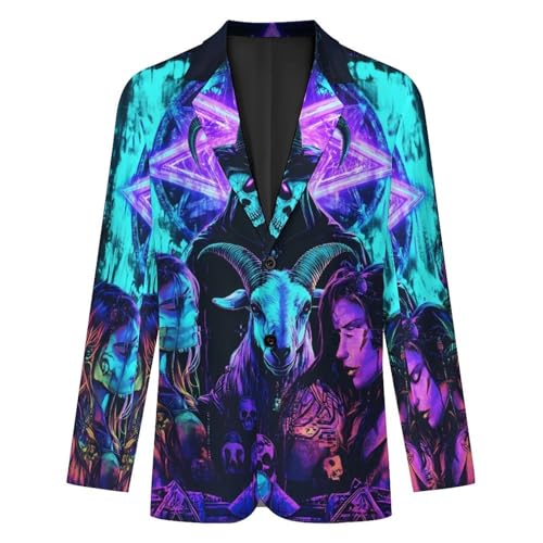 Satanic Pentagram Demon Bombardment Mens Suit Jacket Lapel Blazers V Neck Button Business Coat Tuxedo for Wedding Party4