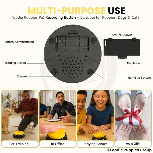Image of Foodie Puppies Interactive Dog Toys, Pet Voice Recording Button Training Talking Button /Buzzer Toy for Communication - (Yellow) Easy to Use Talking, 30Sec Record & Playback, [Without Battery]