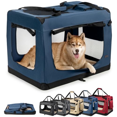 lionto Borsa trasportino per cani pieghevole per viaggi e auto, 101x69x70 cm, box di trasporto stabile con maniglie per gatti e animali fino a 25 kg, scatola in tessuto, blu scuro