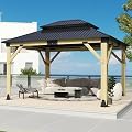 COVERONICS 11FT x 13FT Outdoor Cedar Wooden Gazebo - Patio Wood Frame Gazebo with Galvanized Steel Hardtop, Heavy-Duty Hardtop Gazebo for Garden, Poolside, Deck, Backyard