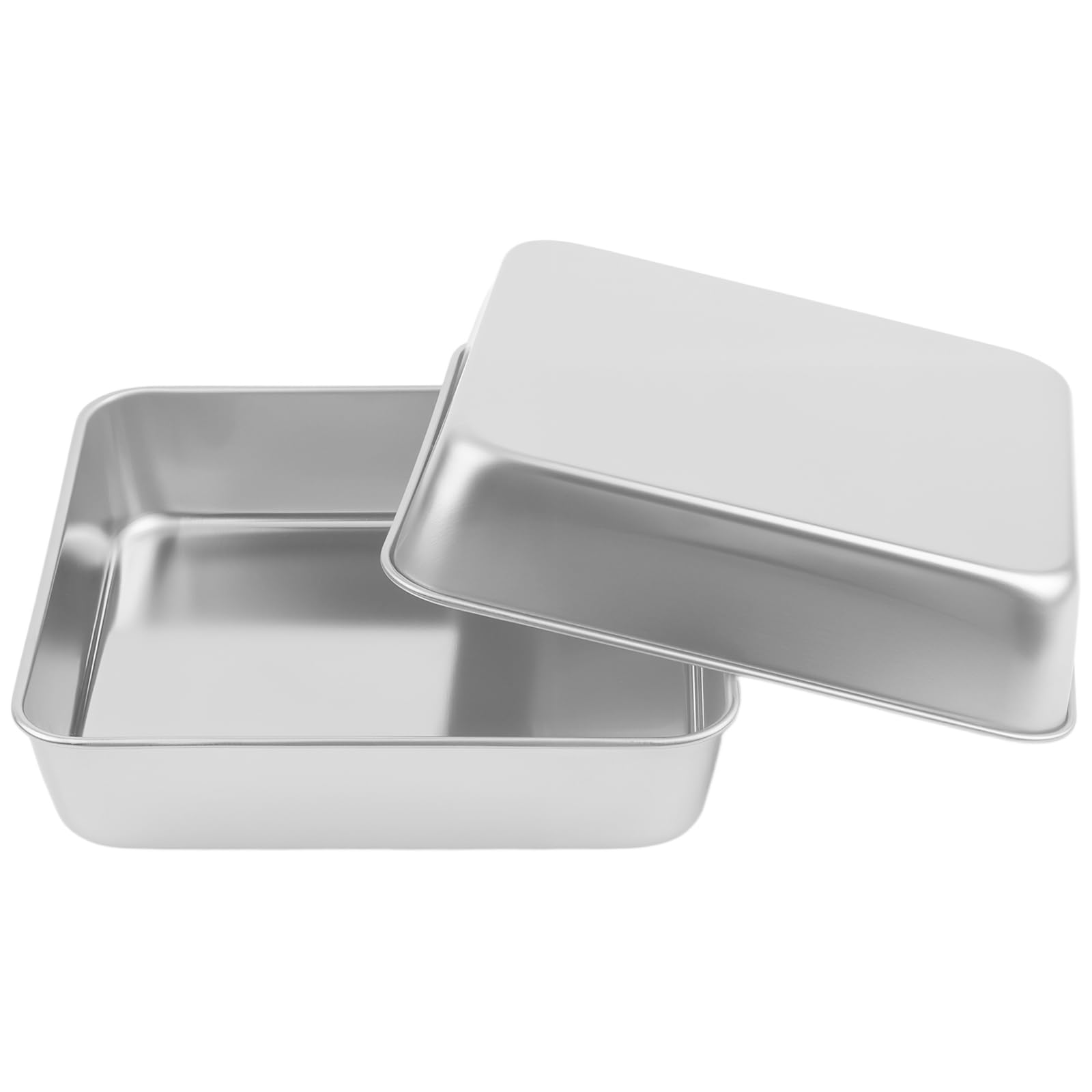 2er Set Quadratische Kuchenform mit Deckel Edelstahl, 20 x 20 x 5 cm Edelstahl Eckig Auflaufform Backform Quadratisch für Kuchen, Brownie, Lasagne, Spülmaschinenfest