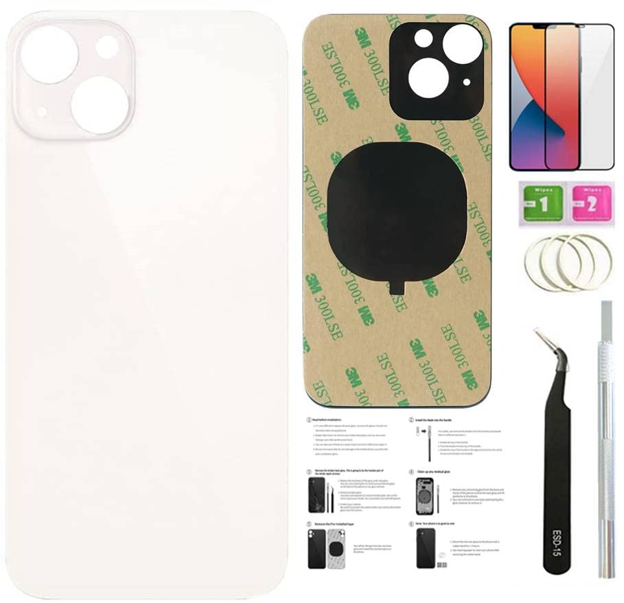 13 Back Glass Replacement for iPhone 13 Back Cover Glass (6.1 Inch) with Pre-Installed Tape +Installation Instruction + Repair Tools+ Screen Protector (Starlight)