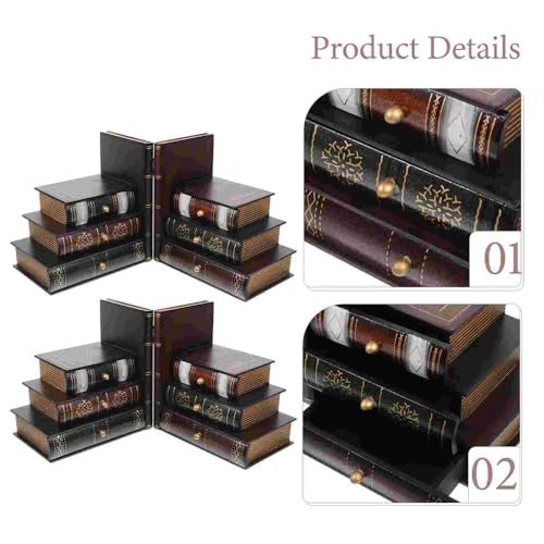 Sujetalibros retro de madera noble con cajas de almacenamiento decorativas de diseño 4
