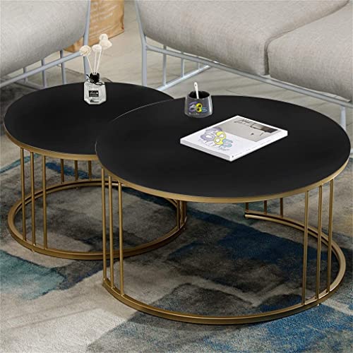 Image of Coffee Table Round Sofa Small Side Table Nesting Table, Modern Negotiation Table Combination Table, Suitable for Living Room Bedroom Side Table (Golden Black)