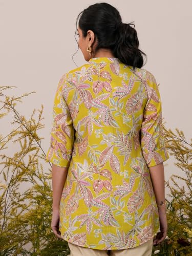 Image of Libas Women Silk Blend Regular Printed A Line Kurtis 37077 Yellow Suit