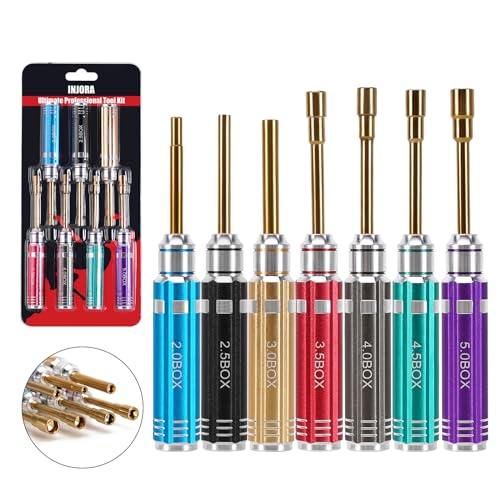 INJORA 7 PCS Colorful RC Hex Nut Driver Tool Set, 2.0 2.5 3.0 3.5 4.0 4.5 5.0 BOX Socket Driver Set, RC Car Repair Tools Kit For 1/18 1/24 RC Mini Crawler Car SCX24 TRX4M AX24 Ascent18
