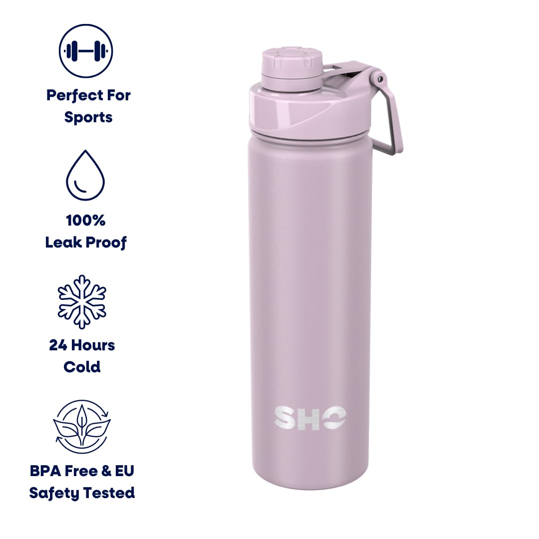 SHO Stainless Steel Sports Bottle, Leak Proof, BPA Free, No Sweat, Vacuum Insulated Double Walled Metal Flask Water Bottle - Image 2