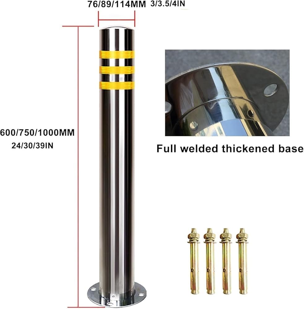 Colonna di sicurezza per parcheggio vialetto, confezione da 3, riflettente, in acciaio inox, per protezione auto