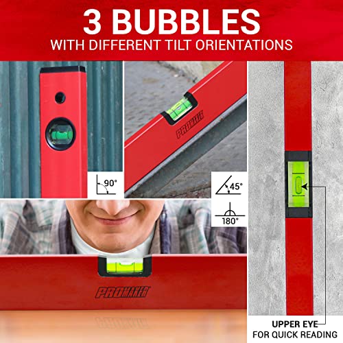 PROMAKER 18 inch Level, Magnetic Level with 180° 90° 45° bubbles, Shock Resistant, Aluminum Body, Level Tool with Overhead Viewing for Comfortable read PRO-NV030 - Image 4