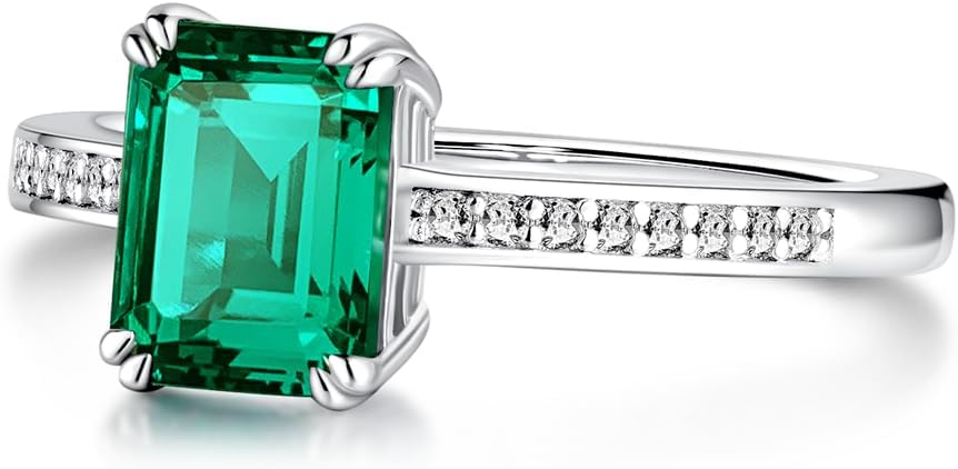 MSBLUE® 2ct Lab Grown Emerald Ring, Petite Micropavé with Moissanite, Gift for Women