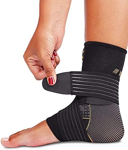 Ankle Brace for Women and Men - Adjustable Strap for Arch Support - Plantar Fasciitis Brace for Sprained Ankle Achilles Tendonitis Pain and Injured Foot - Breathable Copper Infused Nylon (Large)