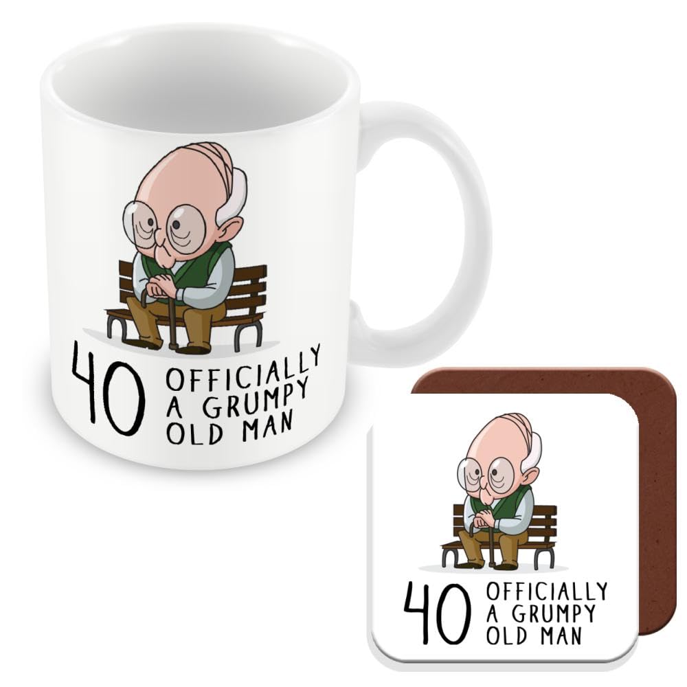 MUGGZ 40th Birthday Gift for Grumpy Old Man - Mug & Coaster - Giftset - Made in The UK