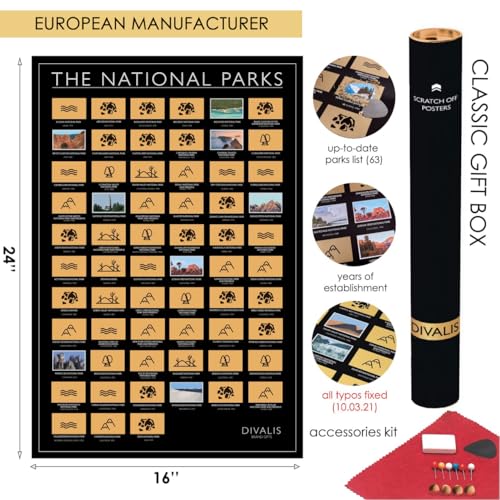 Image of 2 in 1 Gift Set - Scratch off US Map and 63 National Parks Poster - 24x16 Easy to Frame Scratchable United States of America Posters - Globetrotters Wall Map - Black and Gold Travel Tracker