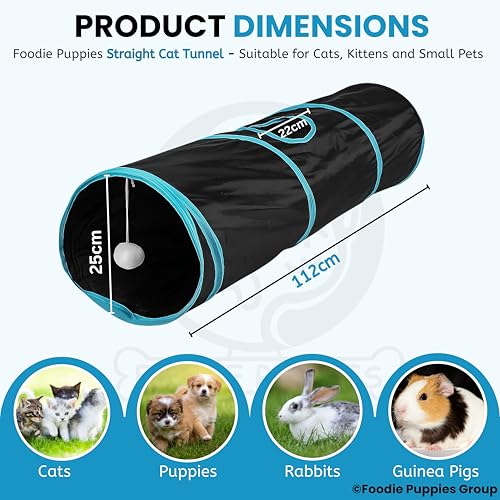 Image of Foodie Puppies Pet Foldable Straight Cat Tunnel (Blue & Black) for Cats, Kittens, Rabbits & Guinea Pigs | Interactive Play Tube with Peek Hole | Fun Indoor & Outdoor Hiding & Training Tunnel Cave