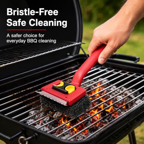 Kosmikos Bristle-Free BBQ Grill Brush for Outdoor Grill, Steam Grill Cleaner with Scraper & 2 Detachable Scrub Heads for Gas, Charcoal, Porcelain, Cast Iron Grates by Kosmikos - Used condition - Image 4