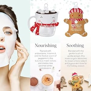 SpaLife Holiday Treats Facial Masks 12-Pack Assorted - Festive Christmas Skincare for Hydration and Refreshment - Gingerbread, Sundae, Cocoa & Eggnog SpaLife Holiday Treats Facial Masks 12 Pack Assorted Festive Christmas Skincare for Hydration and Refreshment Gingerbread Sundae Cocoa Eggnog