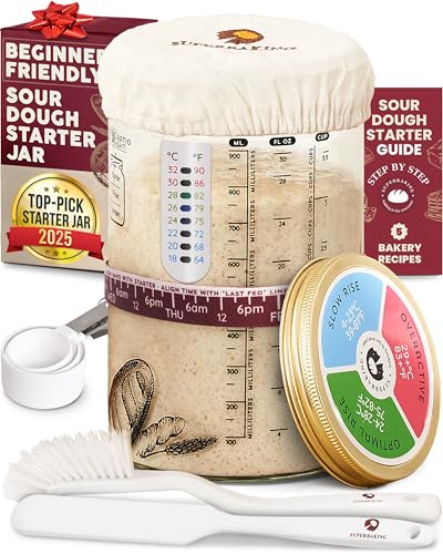 Comparison: Best Sourdough Starter Container 10 Superbaking Sourdough Starter Jar, Beginner Sourdough Starter Kit, 34oz Wide Mouth Sour Dough Glass Jar with Guides & Recipes, Sourdough Bread Baking Supplies, Sourdough Container Crock